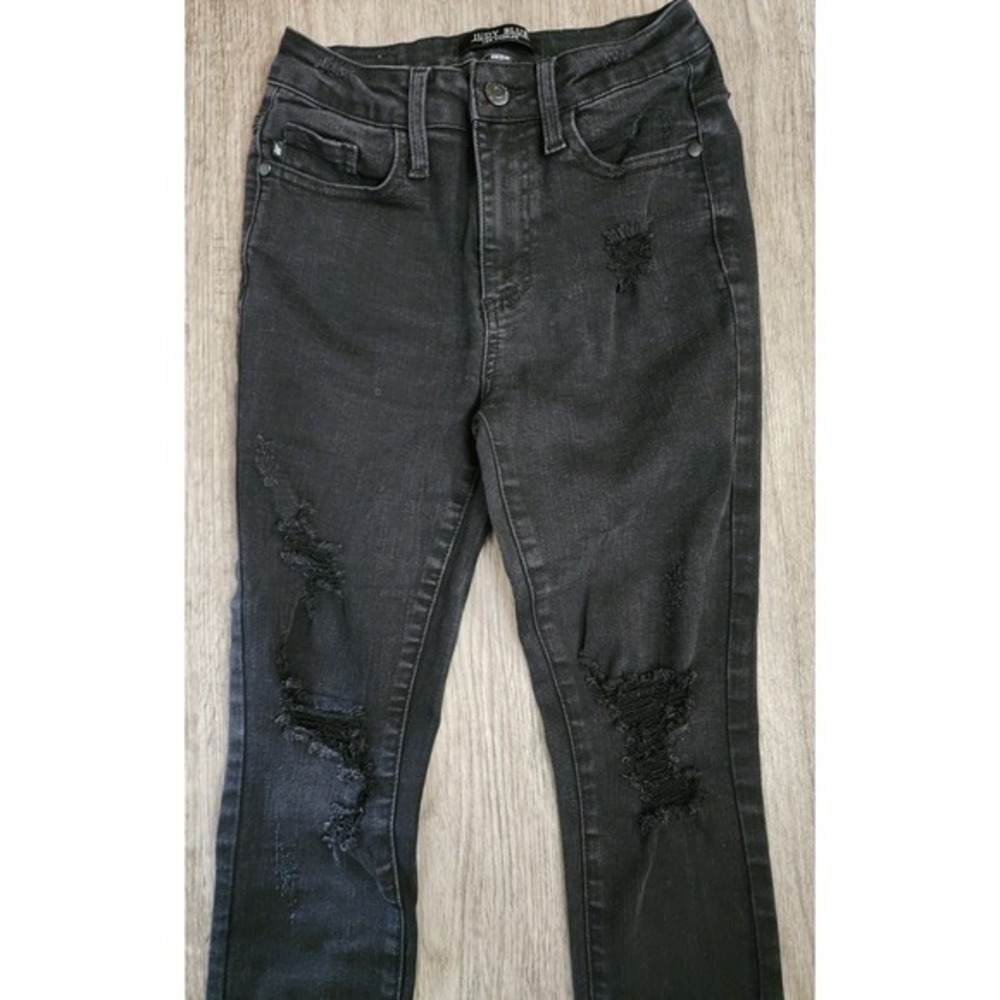 Judy Blue‎ Jeans Womens 0/24 Black Skinny Fit Distressed Torn Frayed Leg 22x27